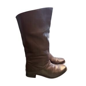 Vintage Leather Slouchy Almond Toe Boots Size 7 Black 80s Retro Fashion Heritage